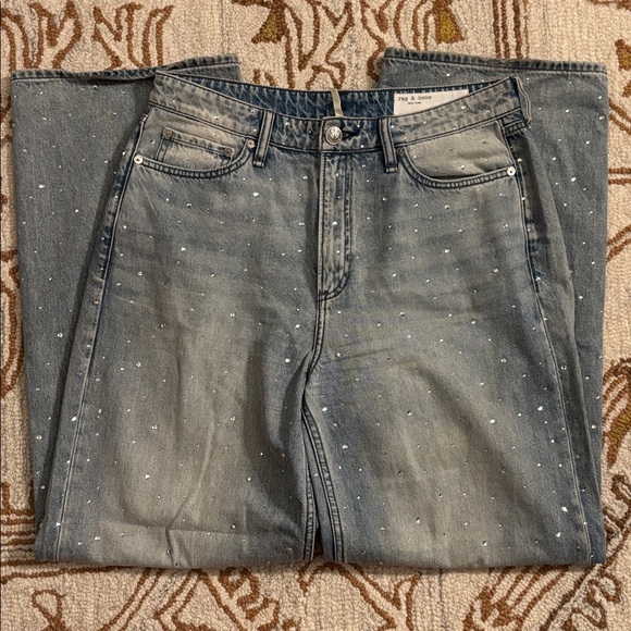 🩵RAG & BONE Logan Mid-Rise Wide Leg Studded Denim - Picture 9 of 16
